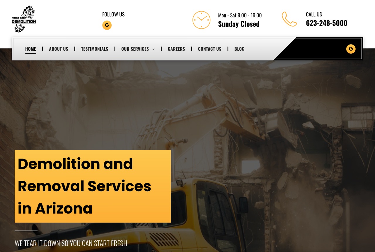 First Step Demolition website built by Kickass Websites